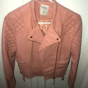 Faux leather pink biker jacket